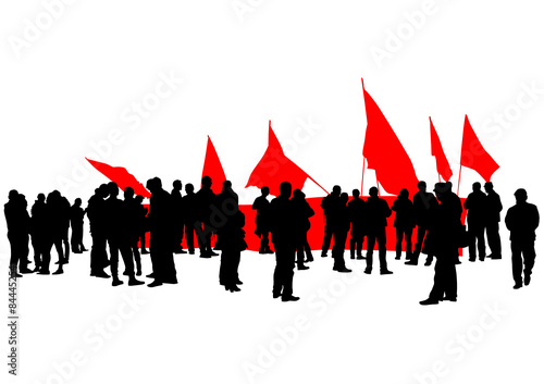 People of anarchia with large flags on white background