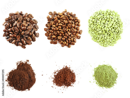 Different coffee beans isolated on white