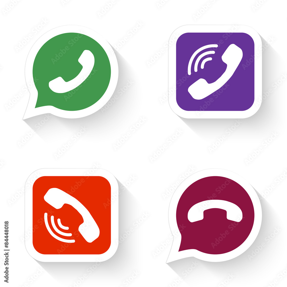 Phone icons set in speech bubble and button Phone icons set in speech bubble and button