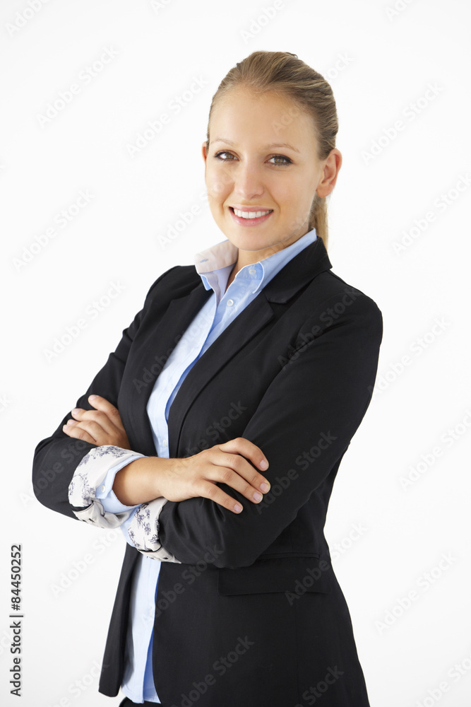 Studio Portrait Of Businesswoman Standing Against White Background Studio Portrait Of Businesswoman Standing Against White Background