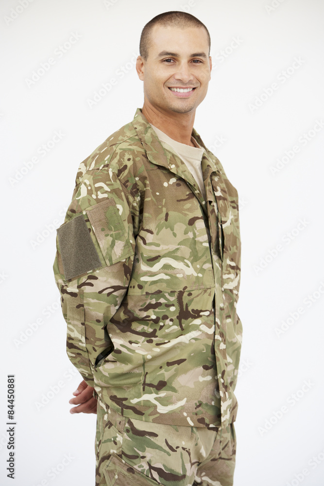 Studio Portrait Of Soldier Wearing Uniform Studio Portrait Of Soldier Wearing Uniform