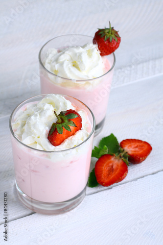 Strawberry dessert  yogurt and cocktails
