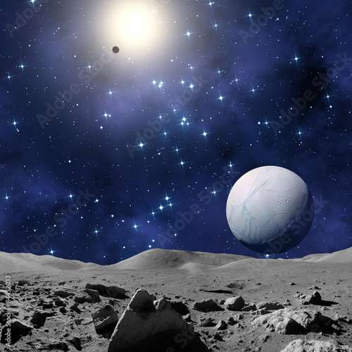 Fototapeta Naklejka Na Ścianę i Meble -  Moon-like surface planet in a distant galaxy. 