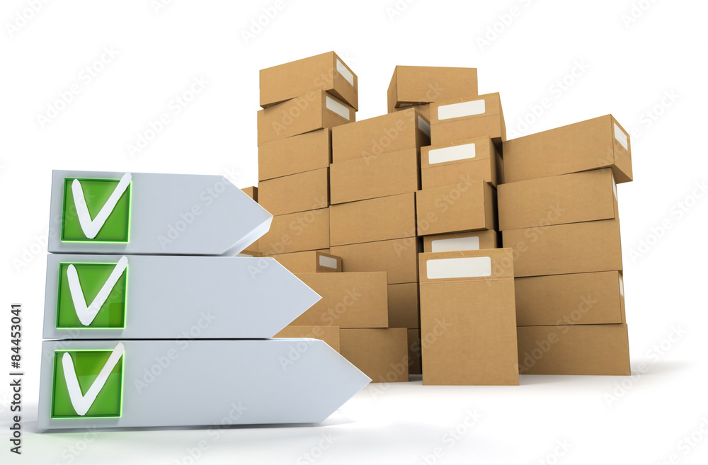 Pile of boxes with checklist