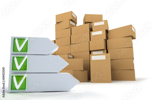 Pile of boxes with checklist