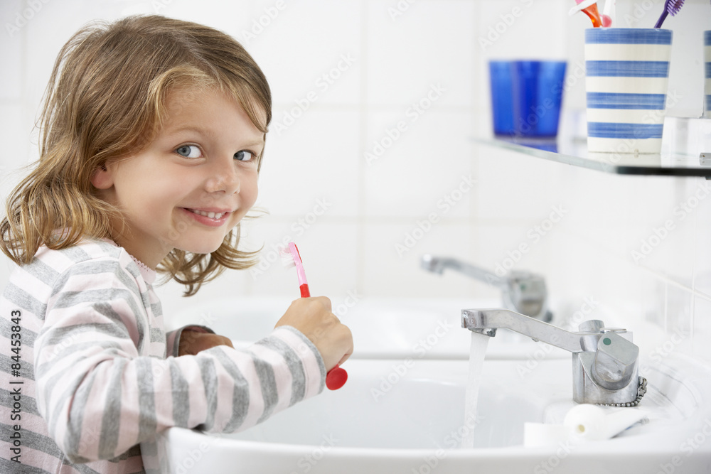 Girl In Bathroom Brushing Teeth Girl In Bathroom Brushing Teeth