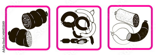 three icons different sausages