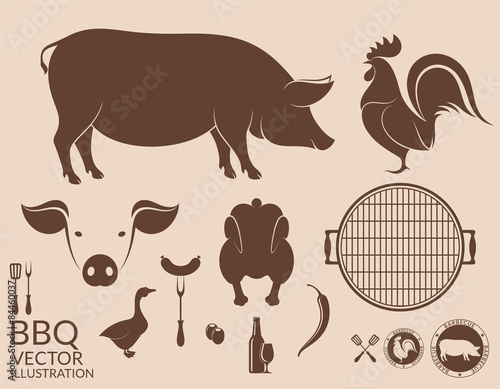 Barbecue grill. Pig. Chicken
