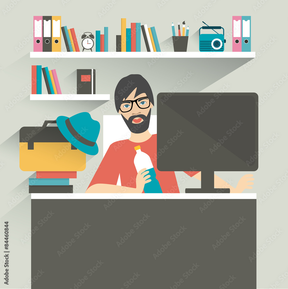 Man office workplace. Hipster, designer style. Man office workplace. Hipster, designer style.