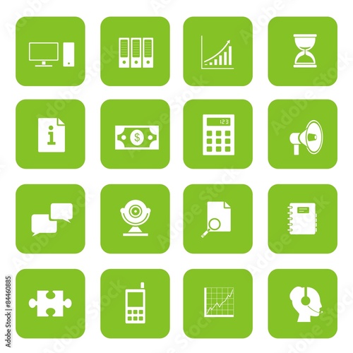 16 business icons Green box