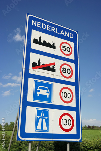 Sign of Speed limits at the Dutch border