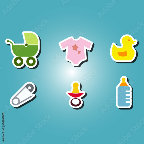 set of color icons with  baby stuff  for your design