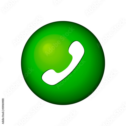 Green phone handset in speech bubble flat icon on a white