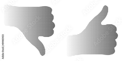 abstract dotted halftone silhouette thumb hand logo symbol background