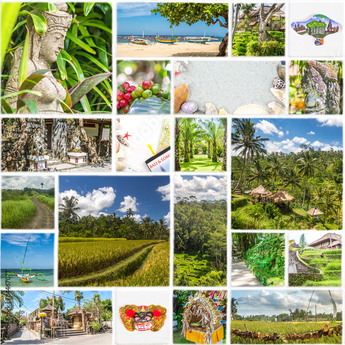 unusual collage of bali on white ceramic mosaic tile