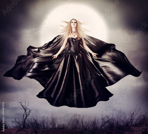 Принти на полотні Beautiful woman - flying halloween witch