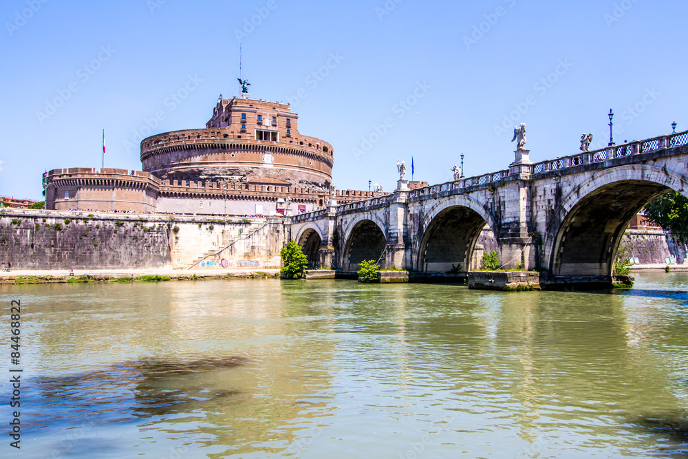 view of Castel Sant'Angelo from under the bridge , Rome, Italy