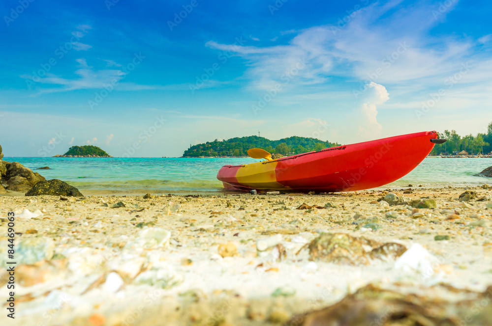 Kayak with blue sky at Lipe island in Satun Thailand Kayak with blue sky at Lipe island in Satun Thailand