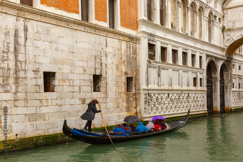 Venice gondola in rainy weather, Italy