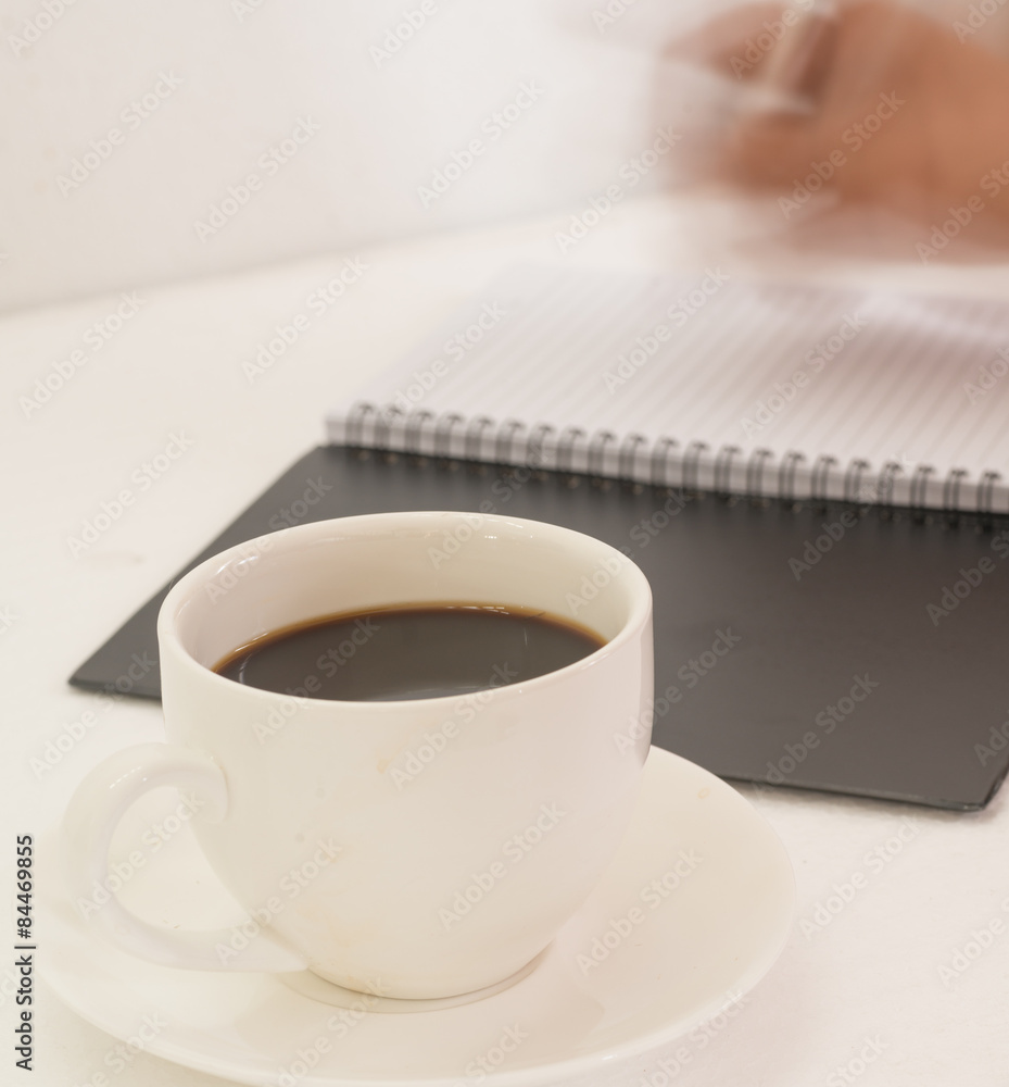 Coffee cup note book and pencil with Hand Writhing Coffee cup note book and pencil with Hand Writhing