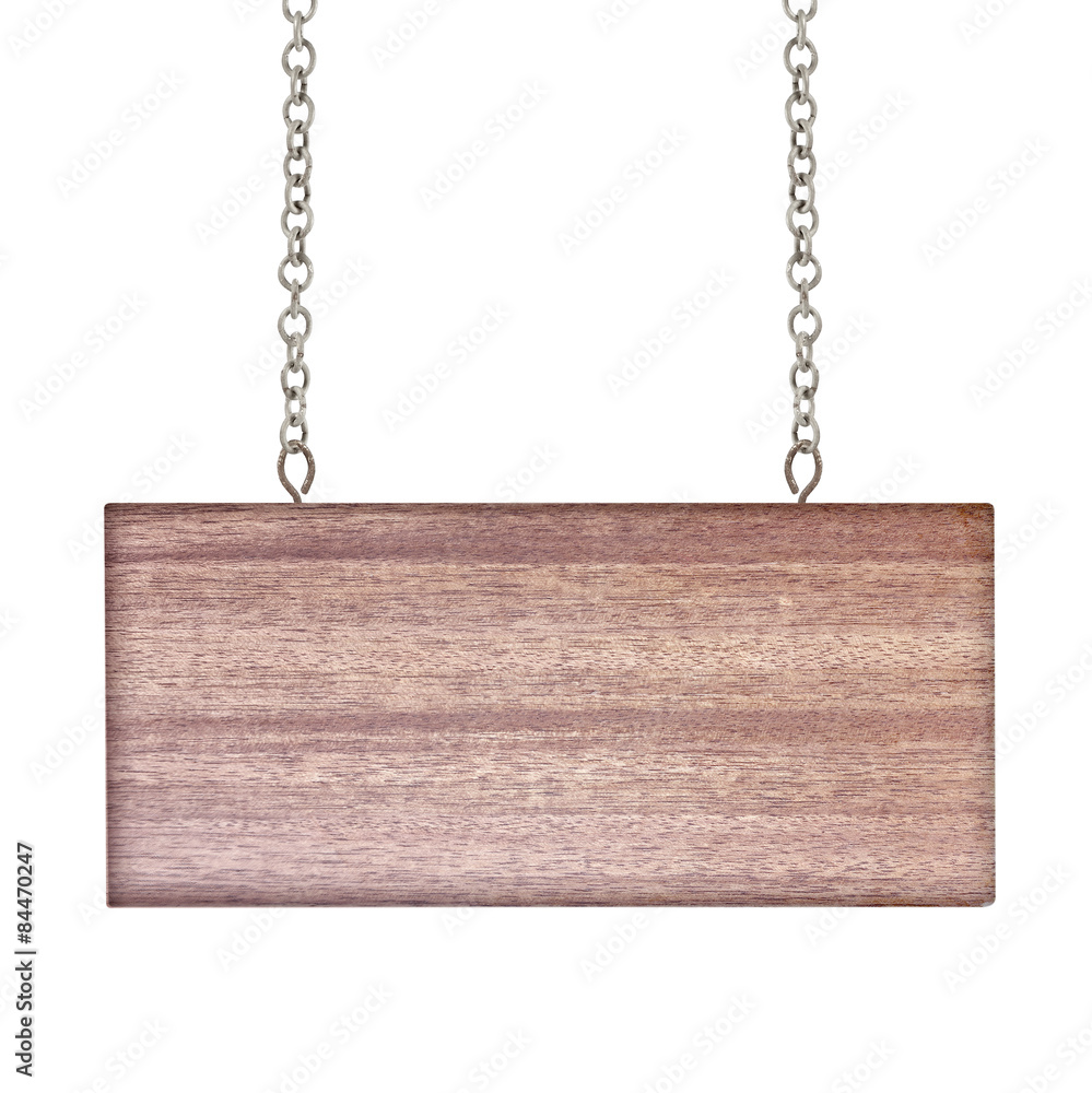 Wood sign from a chain isolated on white Wood sign from a chain isolated on white