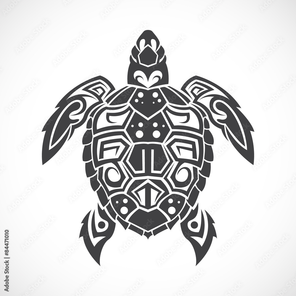 Obraz premium Turtle in a tribal on a white background.