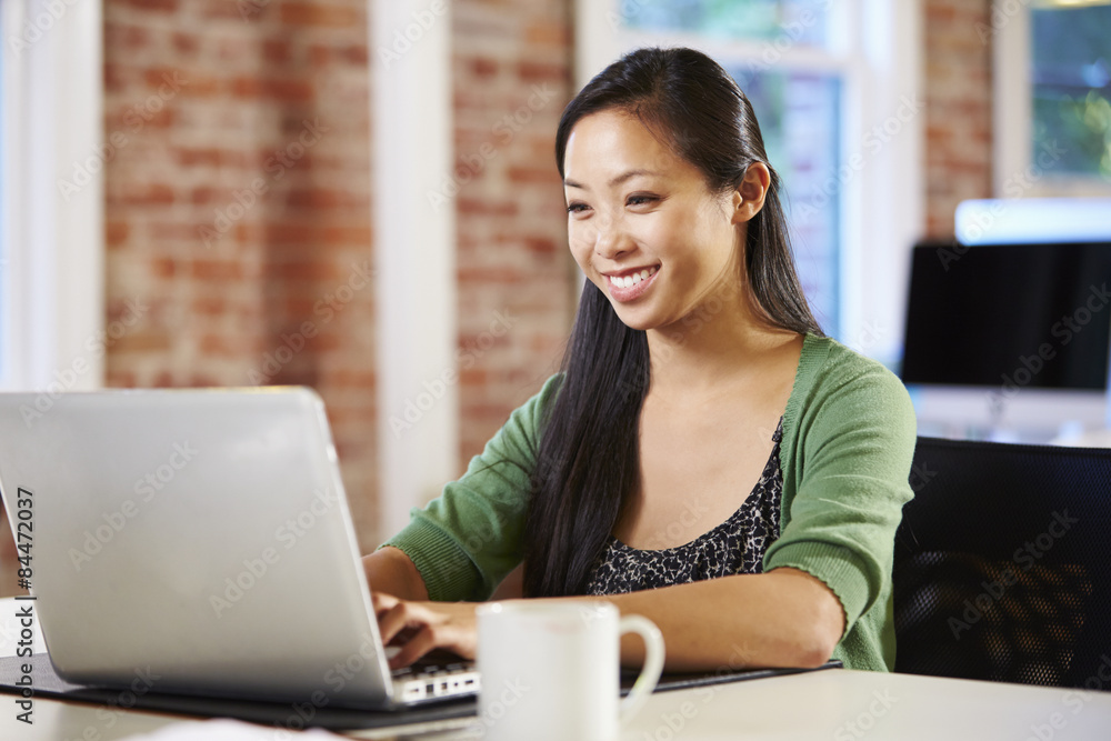 Woman Working At Laptop In Contemporary Office Woman Working At Laptop In Contemporary Office