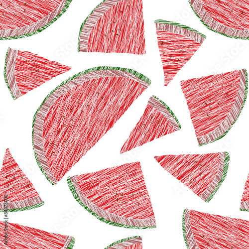 Seamless watermelon texture. Harvest ornament. Endless backdrop.