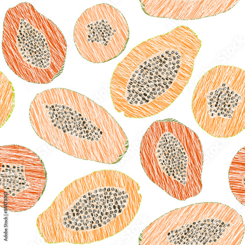 Harvest ornament. Papaya texture. Seamless fruit background.