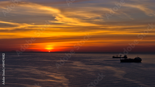 Aerial view of sunrise at Palermo harbor, Sicily, Italy