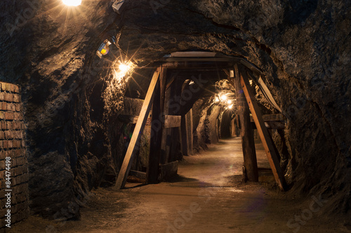 Long tunnel through gypsum mine photo