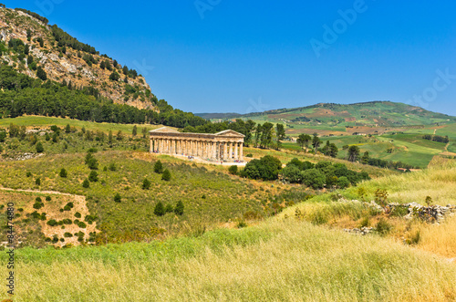фотографія Landscape of Sicily with old greek temple at Segesta
