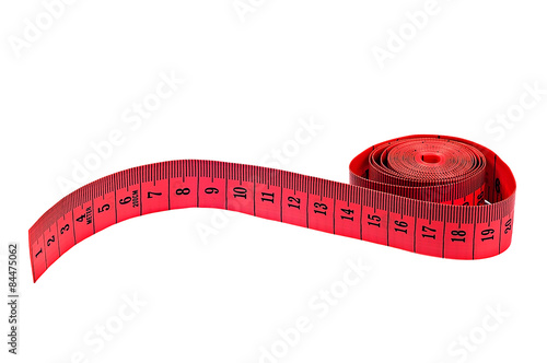 Measuring tape on white background red colour