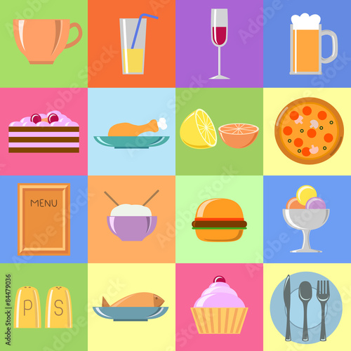 Flat food icons Set