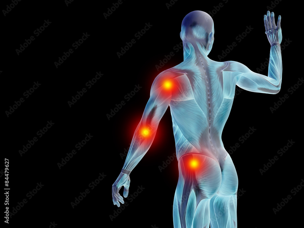 Obraz premium Conceptual human body anatomy pain on black