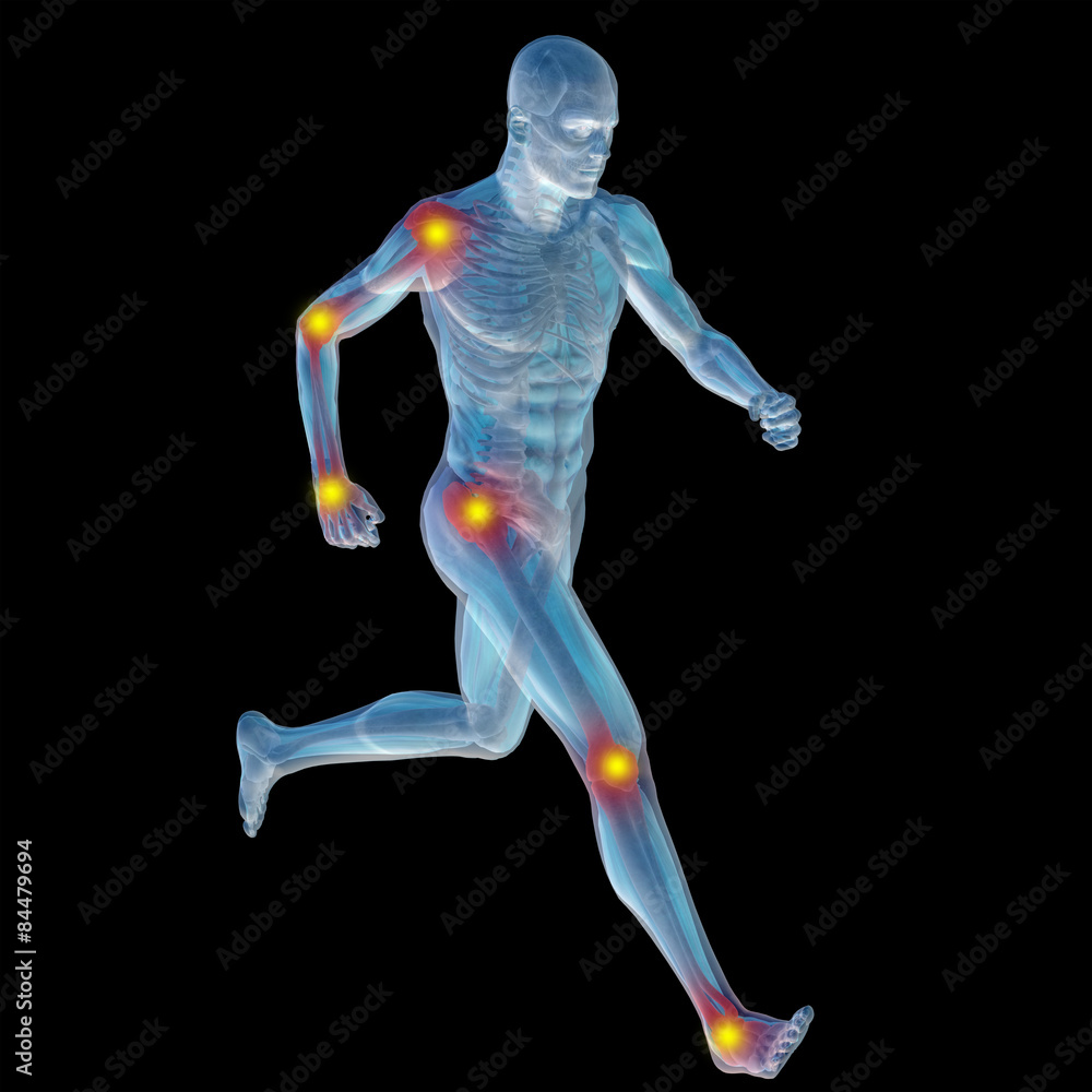 3D human man anatomy with articular pain 3D human man anatomy with articular pain