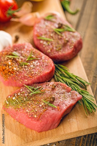 Steak, raw, beef.