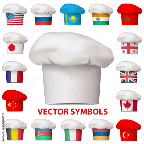 Set of national cuisine icons. Vector symbols.
