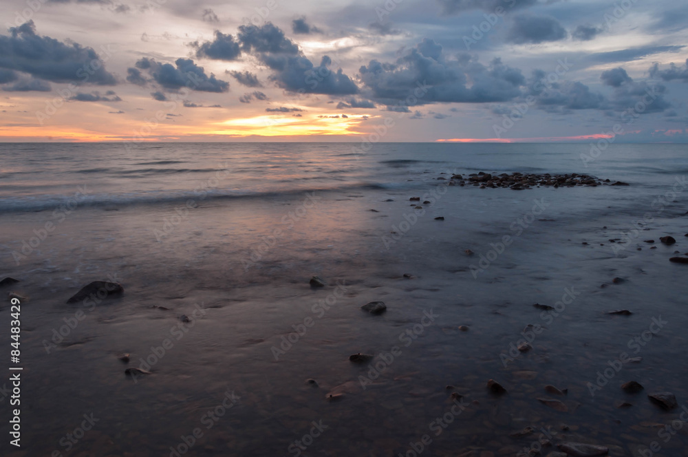 Tropical beach at beautiful sunset. Nature background