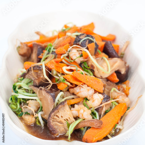 healthy asian cuisine dish on white background