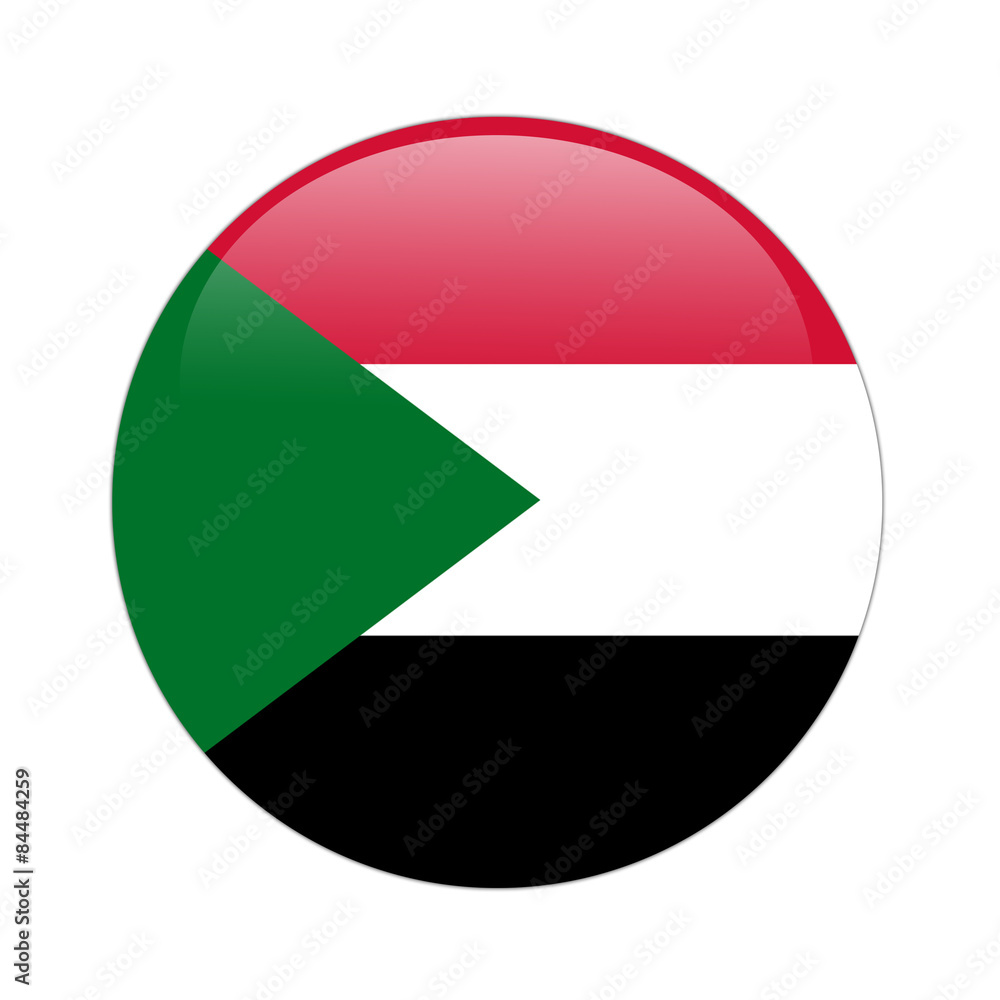Sudan flag button on white Sudan flag button on white