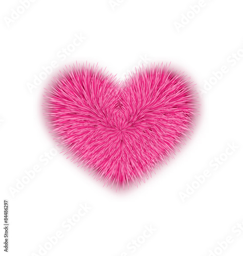 fur pink heart for Valentines Day isolated on white background