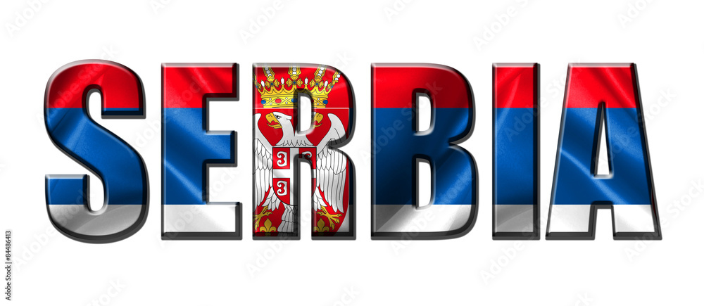 Text concept with Serbia waving flag Text concept with Serbia waving flag
