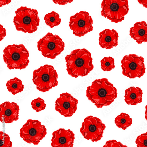 Fototapeta Naklejka Na Ścianę i Meble -  Seamless pattern with red poppies. Vector illustration.