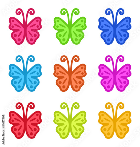 Set of Colorful Hand Drawn Butterflies Isolated on White Backgro