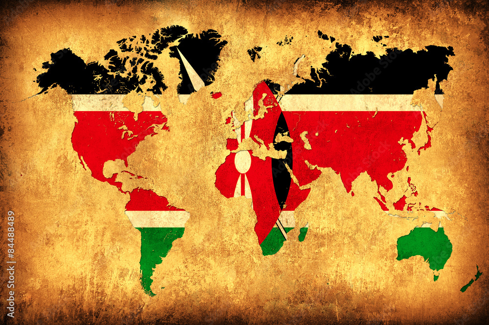 Φωτογραφία The flag of Kenya in the outline of the world map