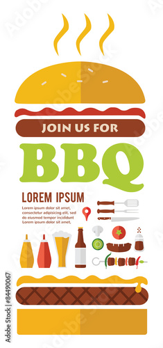 BBQ party invitation. designed as a hamburger