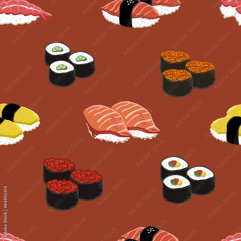 attractive sushi collection set seamless background attractive sushi collection set seamless background