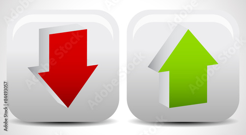 Up and down arrows in green and red, editable vector.