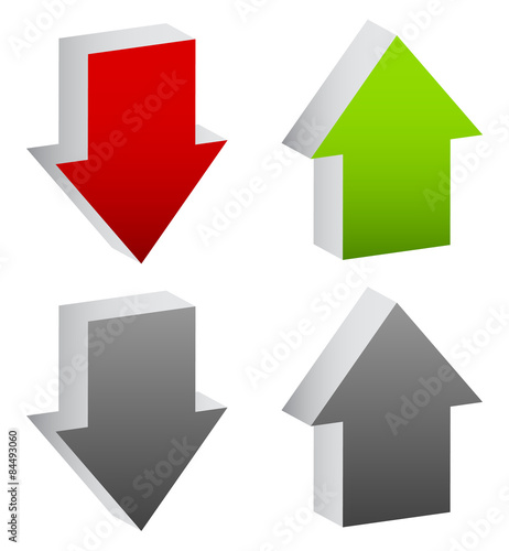 Up and down arrows in green and red, editable vector.